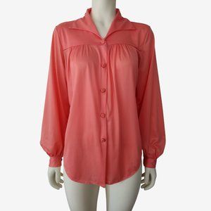 Vintage 1950s Ver Marai Coral Nylon Button Down Pajama Top Size 36